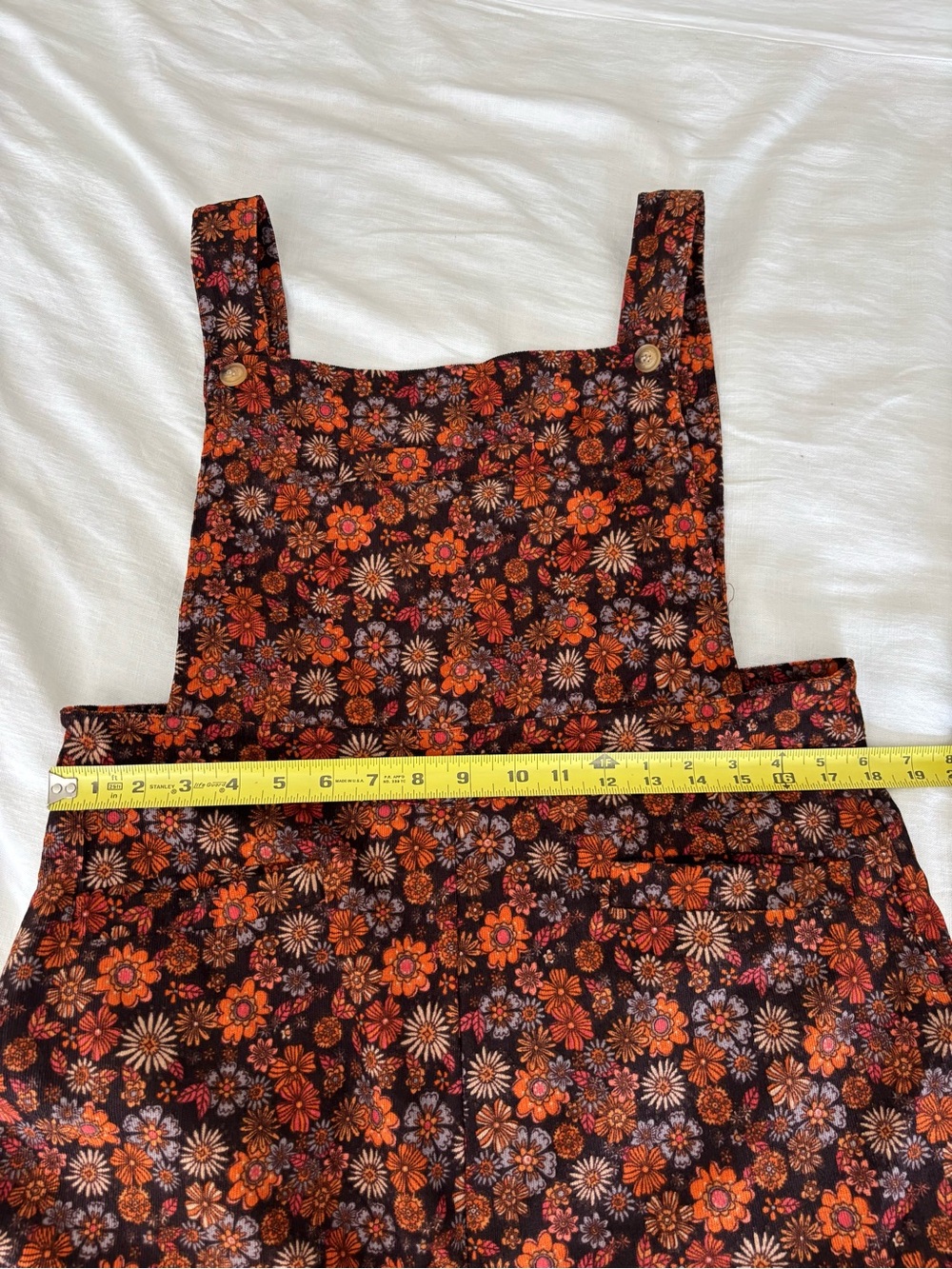 Floral Print Wide-Leg Overalls - Orange Floral Corduroy - Picture 7 of 16